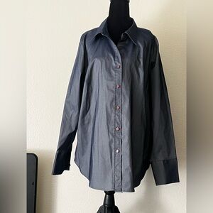 2/30 Venezia Jeans Womens Blue Shiny Stretch Long Sleeve Button Down Sz 18/20